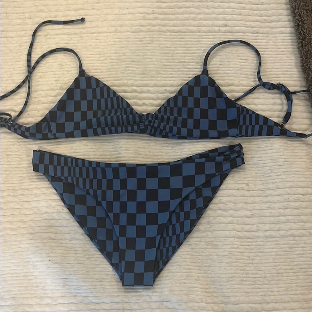 Skatie Blue and Black Checkered Bikini